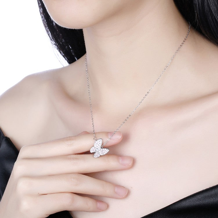 Swarovski Crystal 18K White Gold over Sterling Silver Pink Topaz Butterfly Necklace - Golden NYC Jewelry