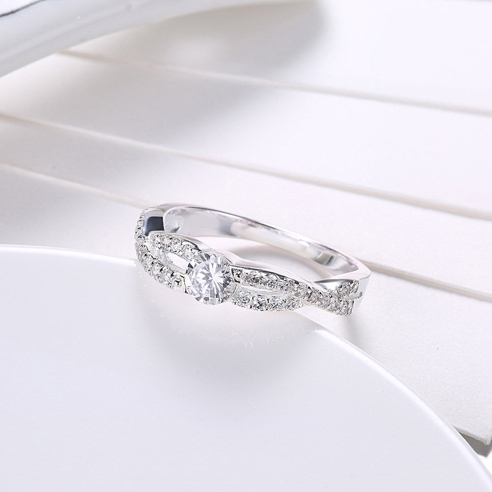 Sterling Silver Curved Pav'e Austrian Ring