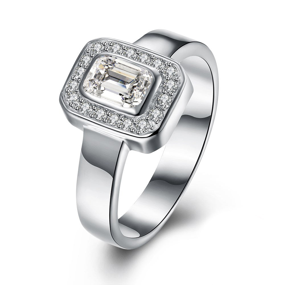 Sterling Silver Austrian Emerald Cut Cocktail Ring