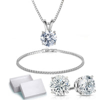 18K Gold Plating Solitaire Necklace and 4 Prong Earring made With Swarovski Crystals with Gift Box - 3 Options Available