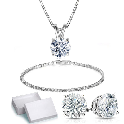 18K Gold Plating Solitaire Necklace and 4 Prong Earring made With Swarovski Crystals with Gift Box - 3 Options Available