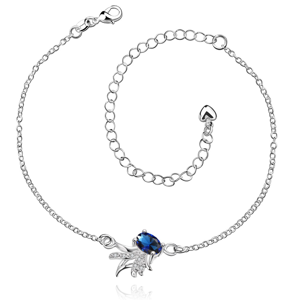 Sapphire Blue Pineapple Anklet in 18K White Gold Plated