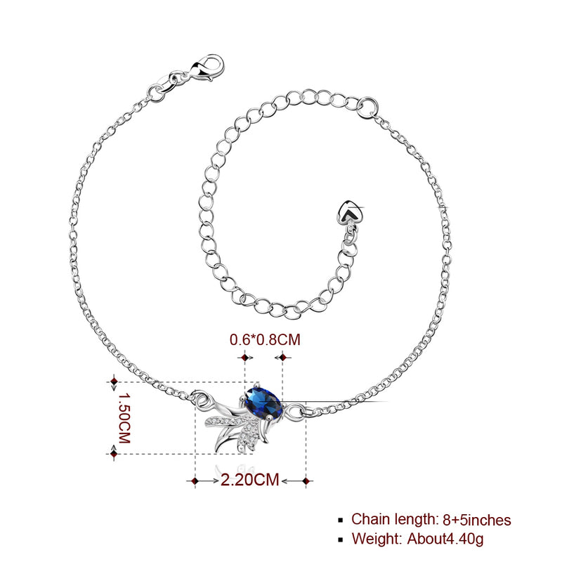 Sapphire Blue Pineapple Anklet in 18K White Gold Plated