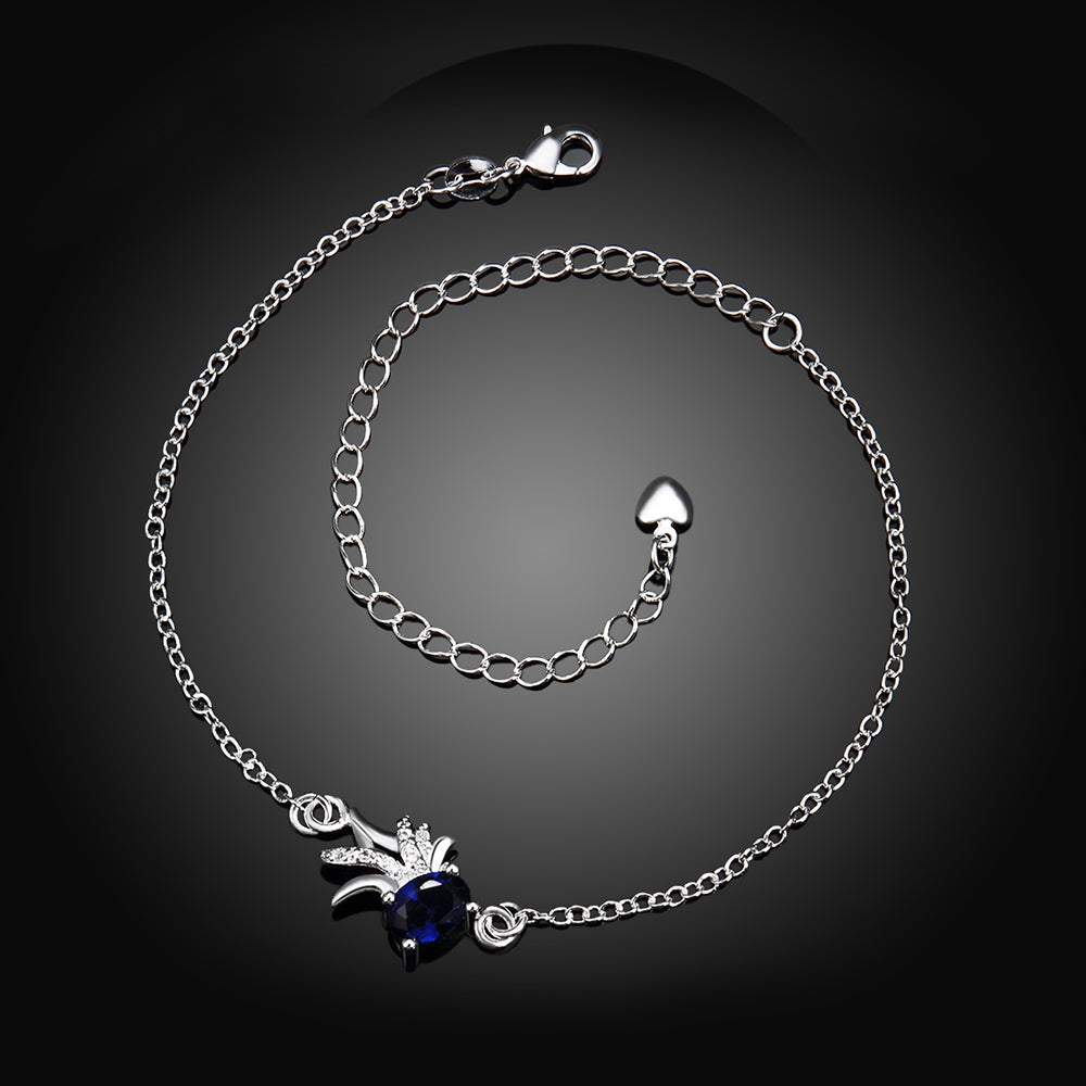 Sapphire Blue Pineapple Anklet in 18K White Gold Plated