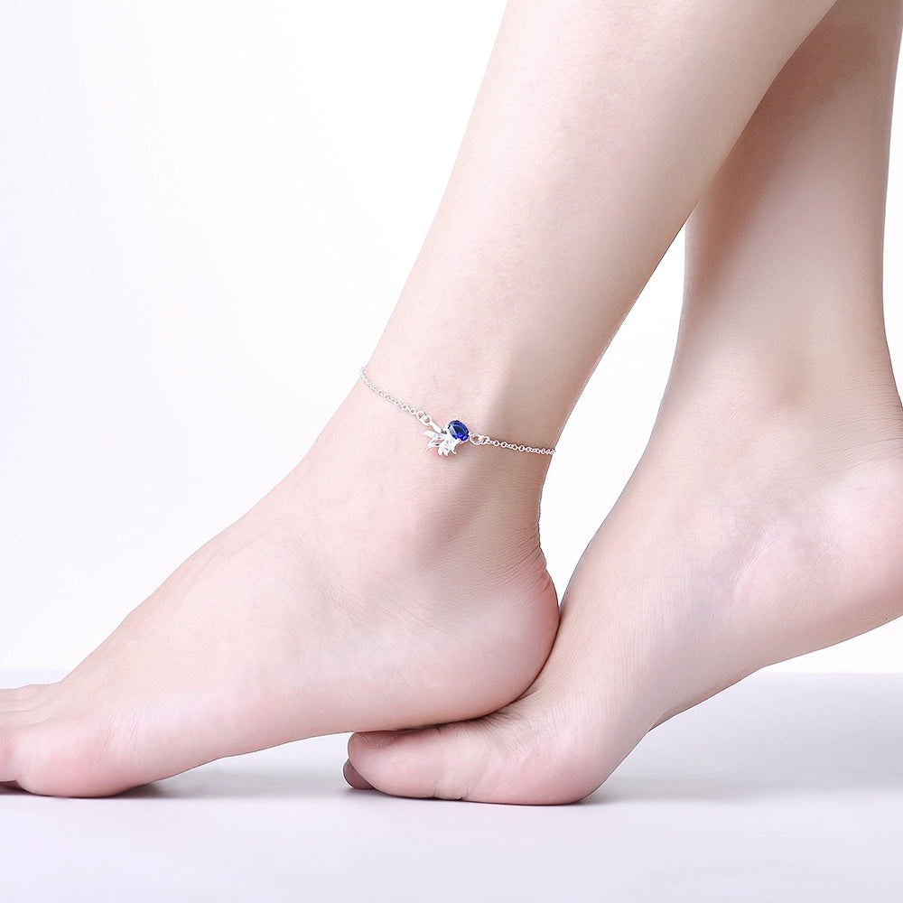 Sapphire Blue Pineapple Anklet in 18K White Gold Plated