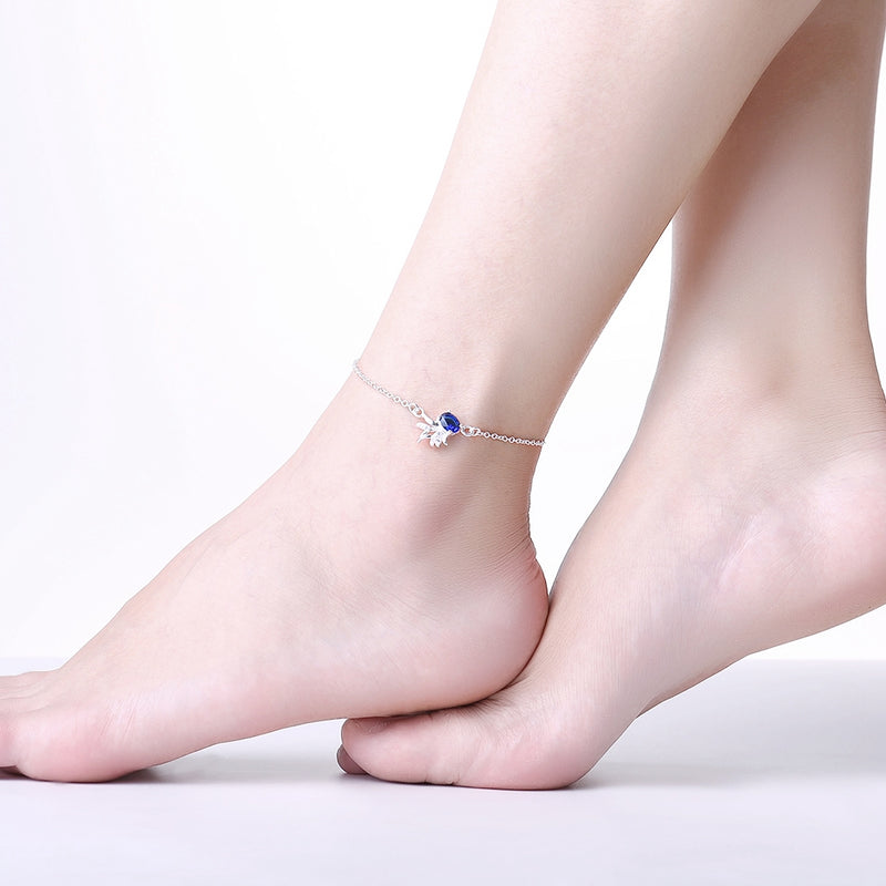 Sapphire Blue Pineapple Anklet in 18K White Gold Plated