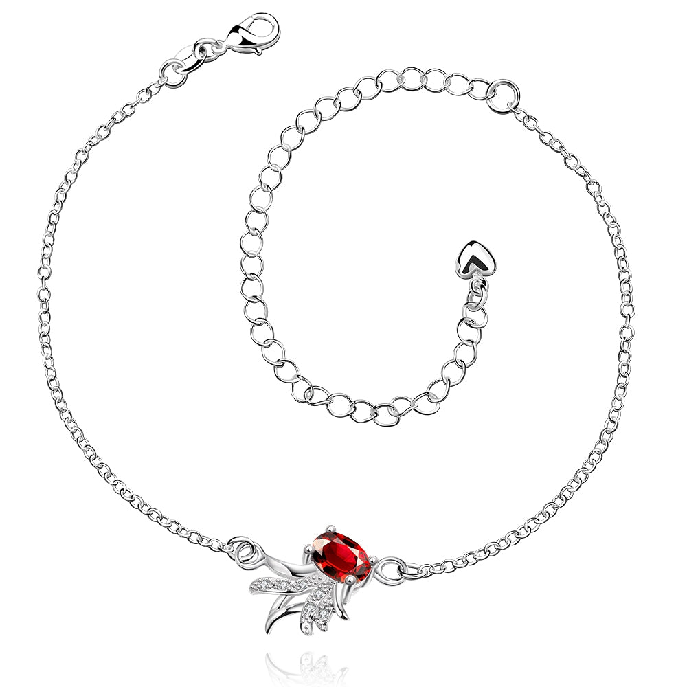 Ruby Pineapple Anklet in 18K White Gold Plated