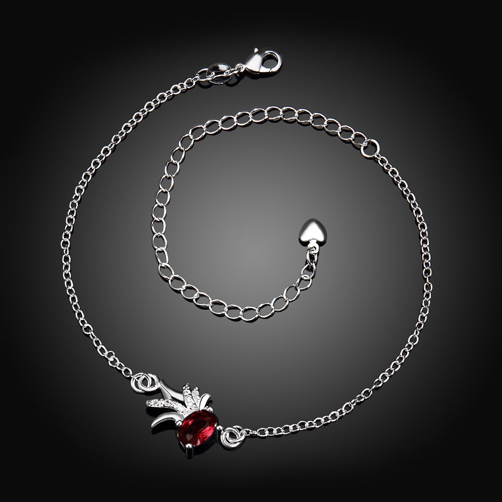Ruby Pineapple Anklet in 18K White Gold Plated