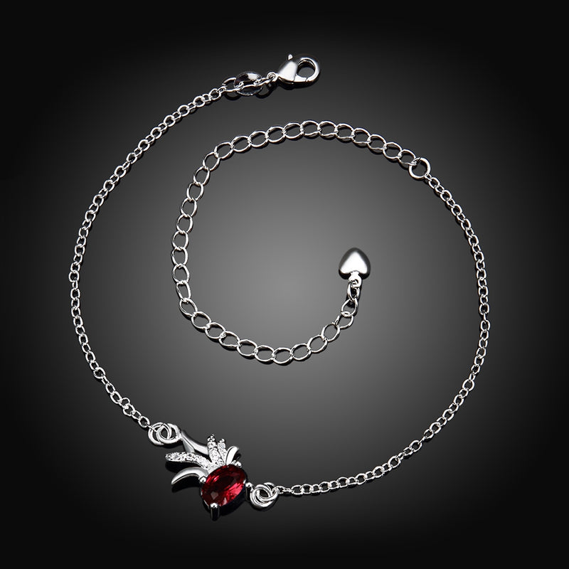 Ruby Pineapple Anklet in 18K White Gold Plated