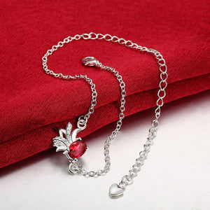 Ruby Pineapple Anklet in 18K White Gold Plated
