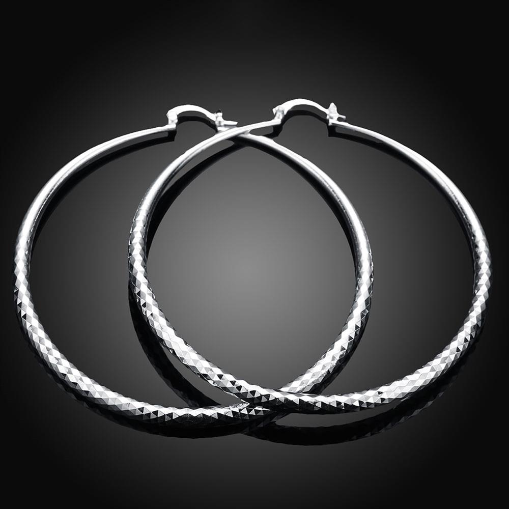 Sleek Silver Plated Roman Ingrain Classic Hoops