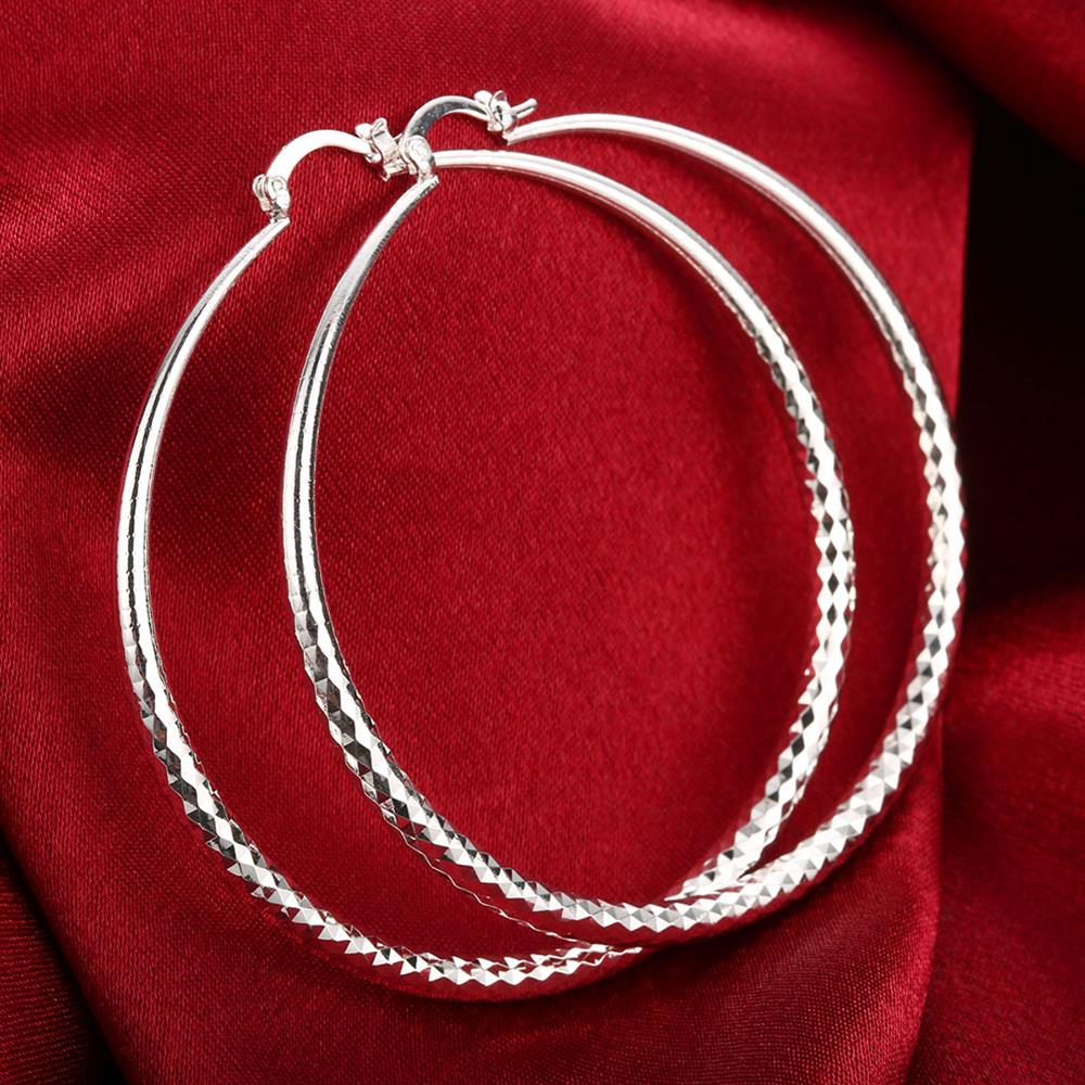 Sleek Silver Plated Roman Ingrain Classic Hoops