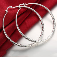 Sleek Silver Plated Roman Ingrain Classic Hoops
