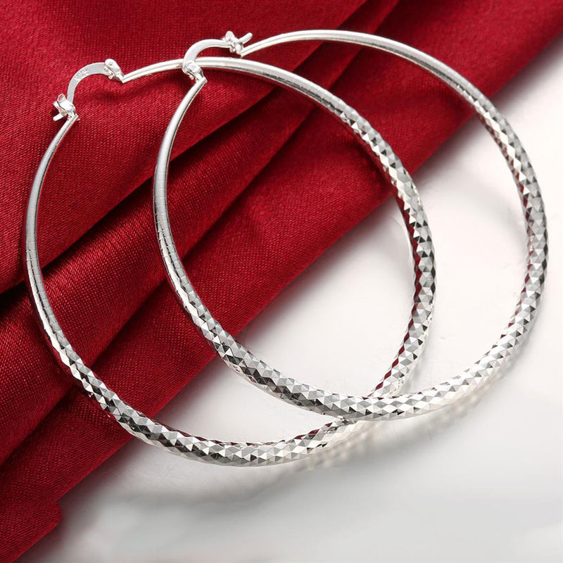 Sleek Silver Plated Roman Ingrain Classic Hoops