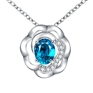 Blue Topaz Clover Shaped White Gold Necklace, , Golden NYC Jewelry, Golden NYC Jewelry  jewelryjewelry deals, swarovski crystal jewelry, groupon jewelry,, jewelry for mom, 