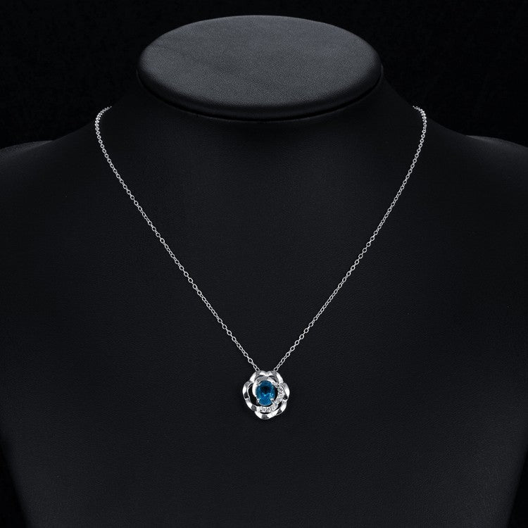 Blue Topaz Clover Shaped White Gold Necklace, , Golden NYC Jewelry, Golden NYC Jewelry  jewelryjewelry deals, swarovski crystal jewelry, groupon jewelry,, jewelry for mom, 