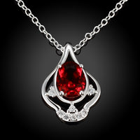 Ruby Curved Pendant Pave Necklace in 18K White Gold Gemstone
