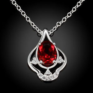 Ruby Curved Pendant Pav'e Necklace in 18K White Gold Gemstone