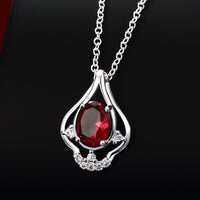 Ruby Curved Pendant Pave Necklace in 18K White Gold Gemstone