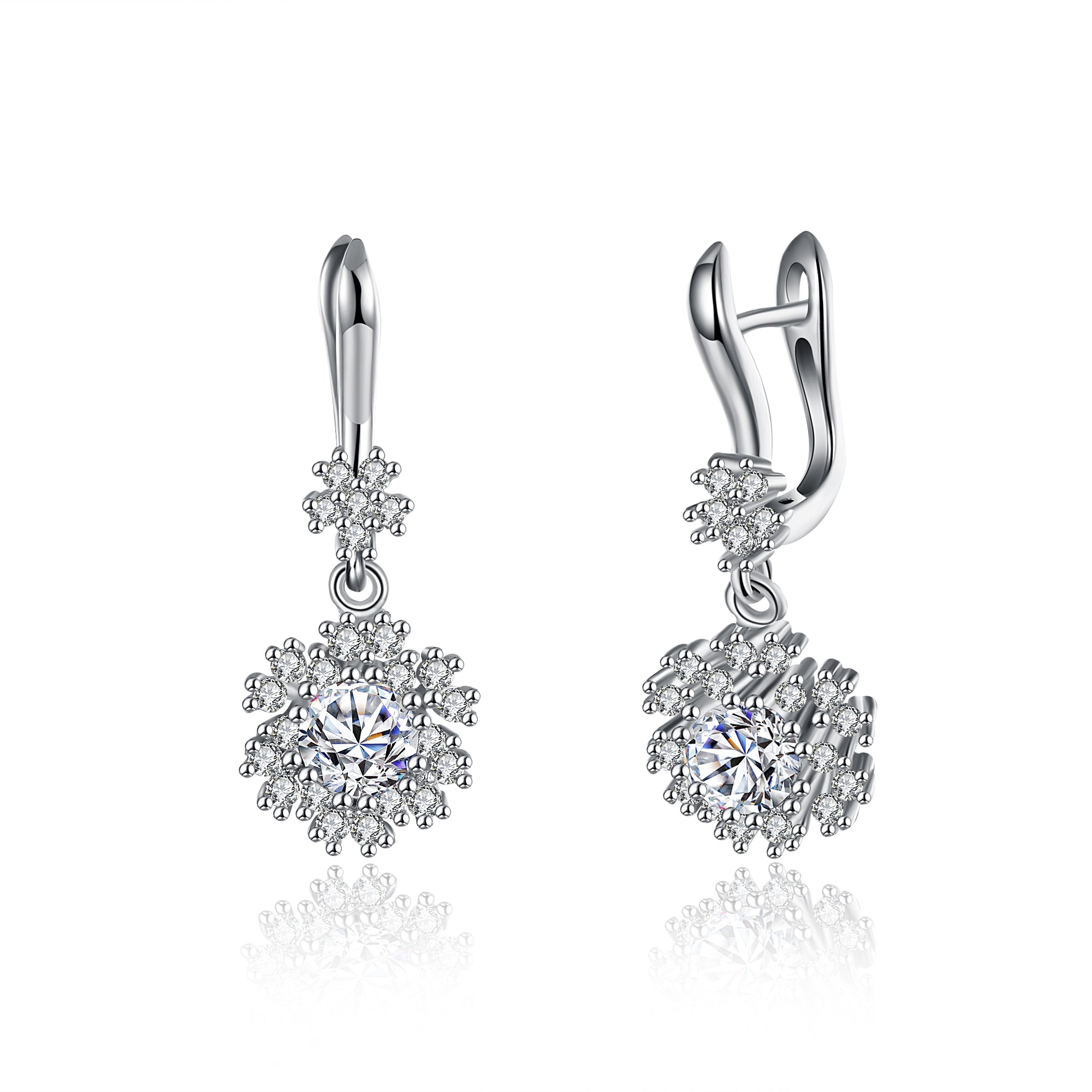 Sterling Silver Pave Swarovski Leverback Earrings