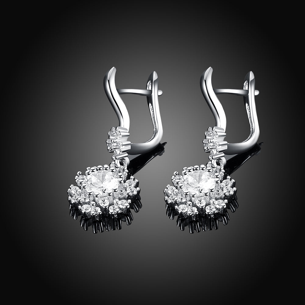 Sterling Silver Pave Swarovski Leverback Earrings