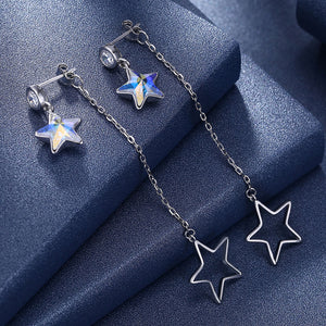 Sterling Silver Dangling Two Stars Drop Earrings