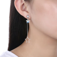 Sterling Silver Dangling Two Stars Drop Earrings