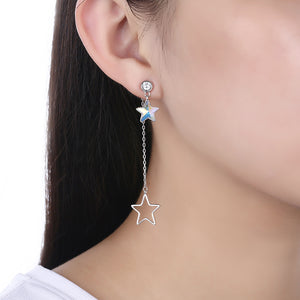 Sterling Silver Dangling Two Stars Drop Earrings