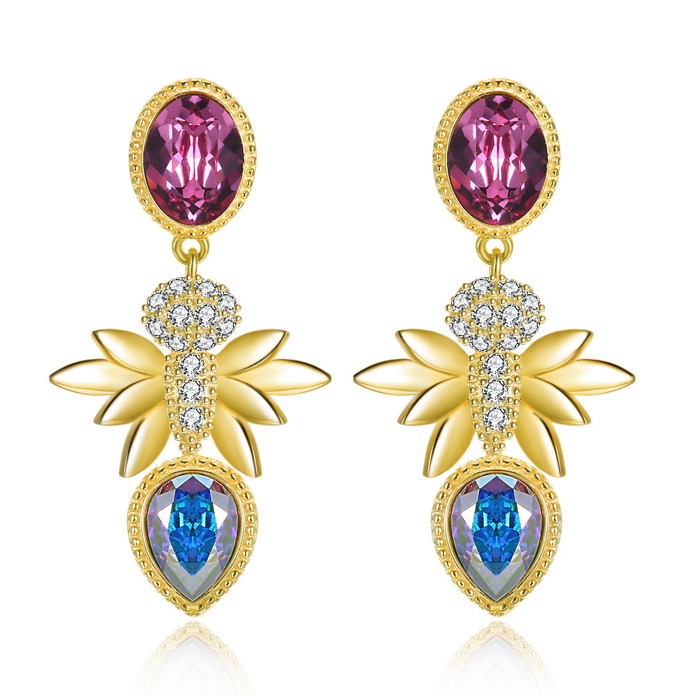 Sterling Silver Swarovski Drop Chandelier Earrings - Gold