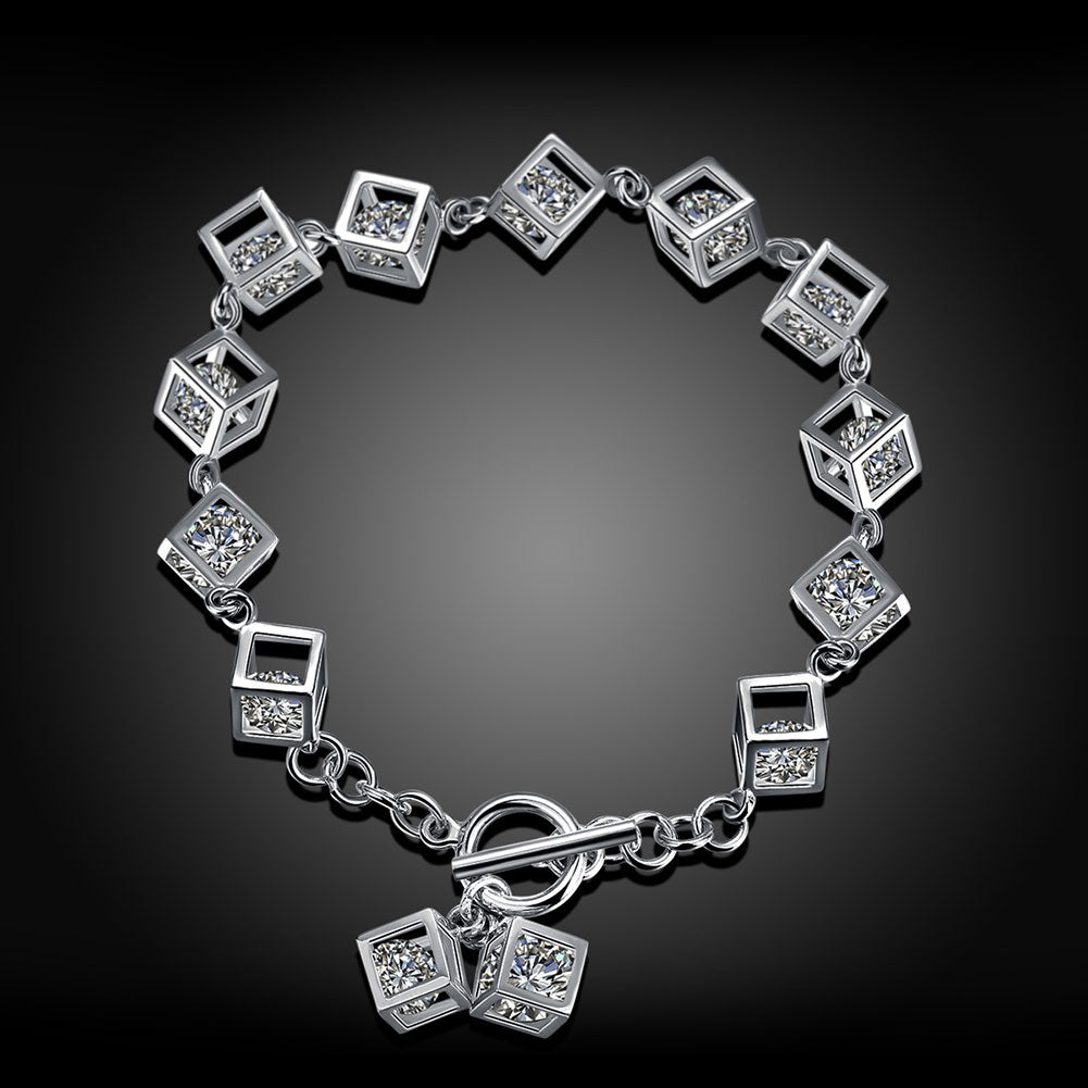 Sterling Silver 10.00 CT Crystals RUBIX CUBE Bracelet