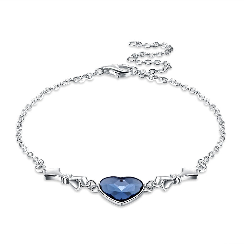 Bermuda Blue Swarovski Crystals Sterling Silver Heart Bracelet, Bracelet, Golden NYC Jewelry, Golden NYC Jewelry  jewelryjewelry deals, swarovski crystal jewelry, groupon jewelry,, jewelry for mom, 