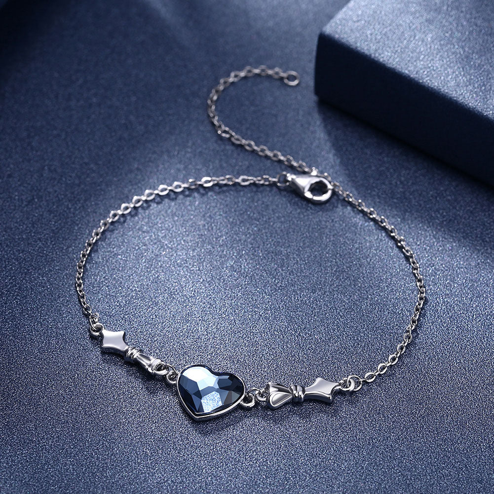 Bermuda Blue Swarovski Crystals Sterling Silver Heart Bracelet, Bracelet, Golden NYC Jewelry, Golden NYC Jewelry  jewelryjewelry deals, swarovski crystal jewelry, groupon jewelry,, jewelry for mom, 