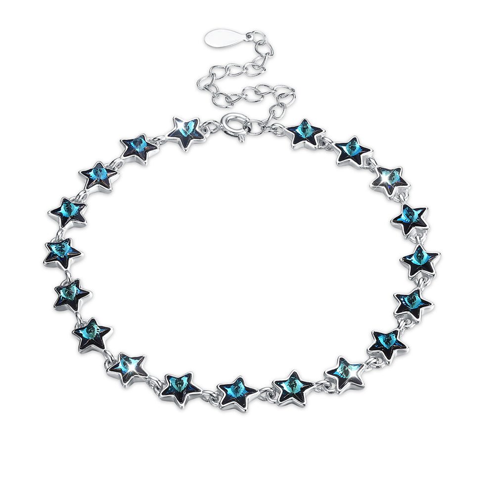 A SKY FULL OF STARS - 5.00 CT Bermuda Blue Swarovski Crystals Sterling Silver Bracelet, Bracelet, Golden NYC Jewelry, Golden NYC Jewelry jewelryjewelry deals, swarovski crystal jewelry, groupon jewelry,, jewelry for mom,