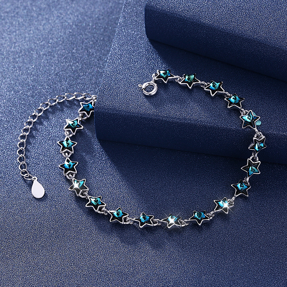 A SKY FULL OF STARS - 5.00 CT Bermuda Blue Swarovski Crystals Sterling Silver Bracelet, Bracelet, Golden NYC Jewelry, Golden NYC Jewelry jewelryjewelry deals, swarovski crystal jewelry, groupon jewelry,, jewelry for mom,