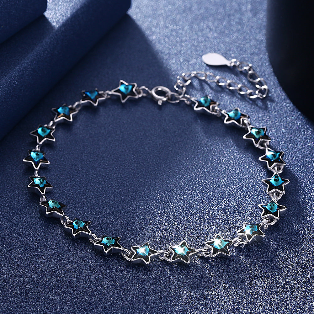 A SKY FULL OF STARS - 5.00 CT Bermuda Blue Swarovski Crystals Sterling Silver Bracelet, Bracelet, Golden NYC Jewelry, Golden NYC Jewelry jewelryjewelry deals, swarovski crystal jewelry, groupon jewelry,, jewelry for mom,