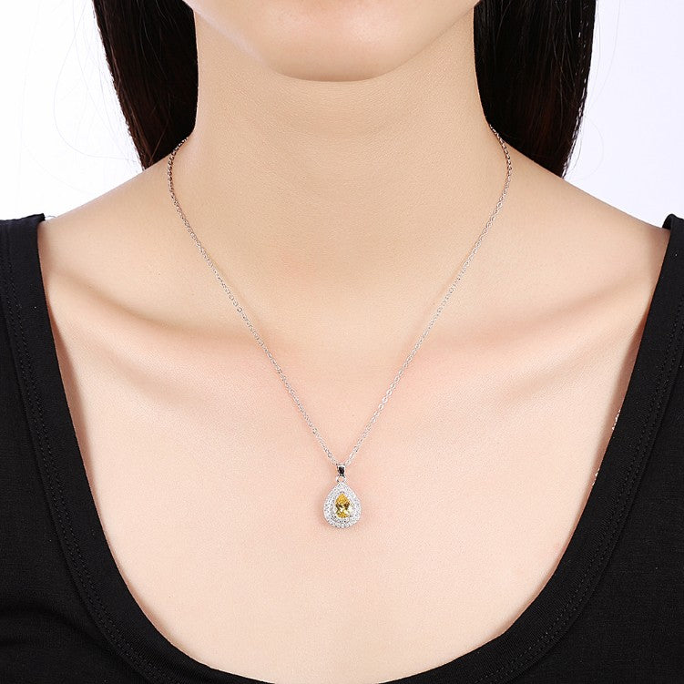 Yellow Citrine Teardrop Pave Sterling Silver Necklace - Golden NYC Jewelry www.goldennycjewelry.com fashion jewelry for women