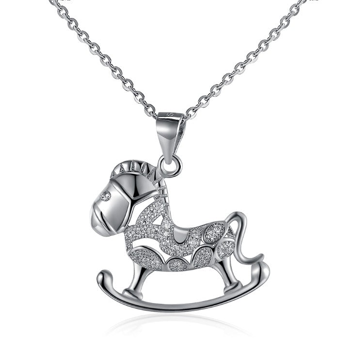 Swarovski Crystal 18K White Gold over Sterling Silver Rocking Horse Necklace - Golden NYC Jewelry