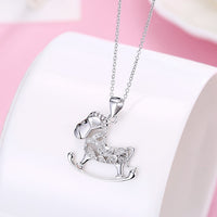 Swarovski Crystal 18K White Gold over Sterling Silver Rocking Horse Necklace - Golden NYC Jewelry