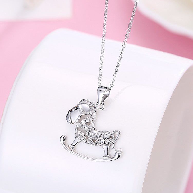 Swarovski Crystal 18K White Gold over Sterling Silver Rocking Horse Necklace - Golden NYC Jewelry