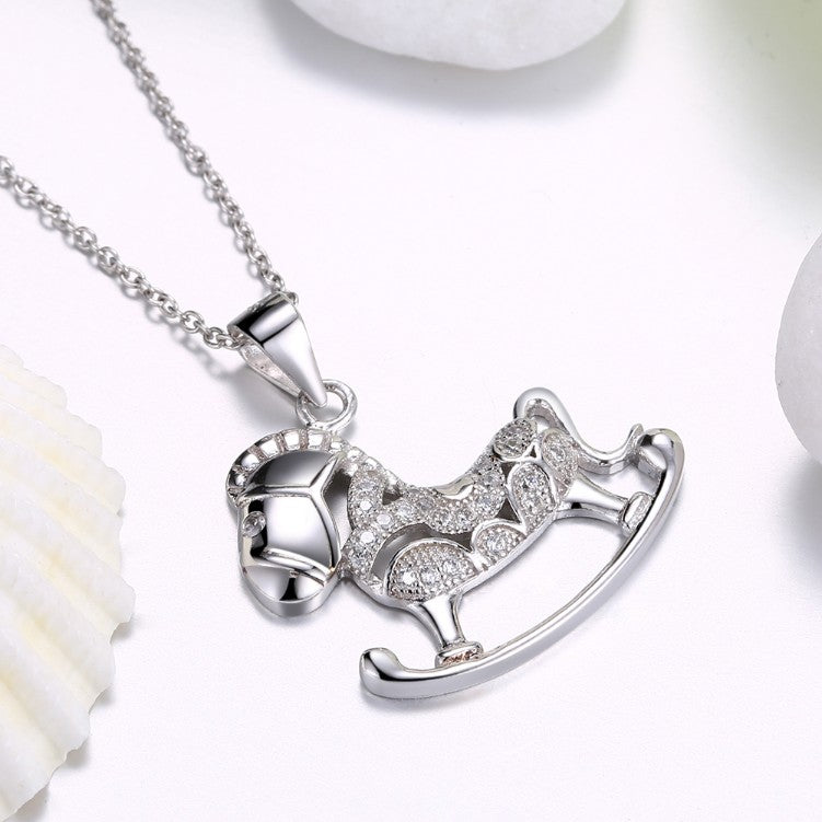 Swarovski Crystal 18K White Gold over Sterling Silver Rocking Horse Necklace - Golden NYC Jewelry