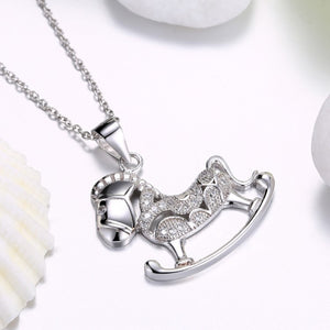 Austrian Crystal 18K White Gold over Sterling Silver Rocking Horse Necklace - Golden NYC Jewelry