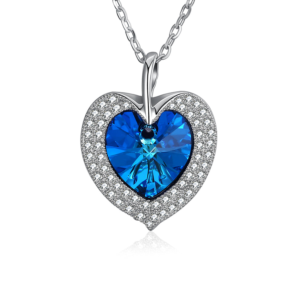 Bermuda Blue Swarovski Crystals Sterling Silver Pave Heart Necklace, Necklaces, Golden NYC Jewelry, Golden NYC Jewelry  jewelryjewelry deals, swarovski crystal jewelry, groupon jewelry,, jewelry for mom, 