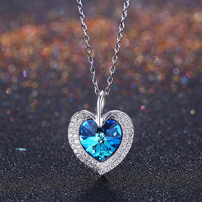 Bermuda Blue Swarovski Crystals Sterling Silver Pave Heart Necklace, Necklaces, Golden NYC Jewelry, Golden NYC Jewelry jewelryjewelry deals, swarovski crystal jewelry, groupon jewelry,, jewelry for mom, 