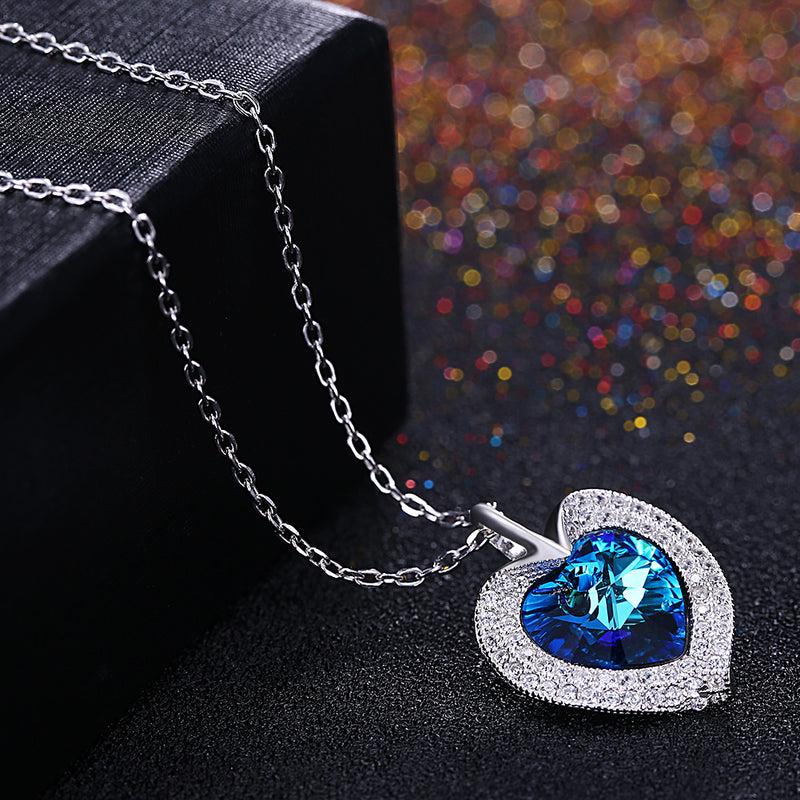 Bermuda Blue Swarovski Crystals Sterling Silver Pave Heart Necklace, Necklaces, Golden NYC Jewelry, Golden NYC Jewelry jewelryjewelry deals, swarovski crystal jewelry, groupon jewelry,, jewelry for mom, 