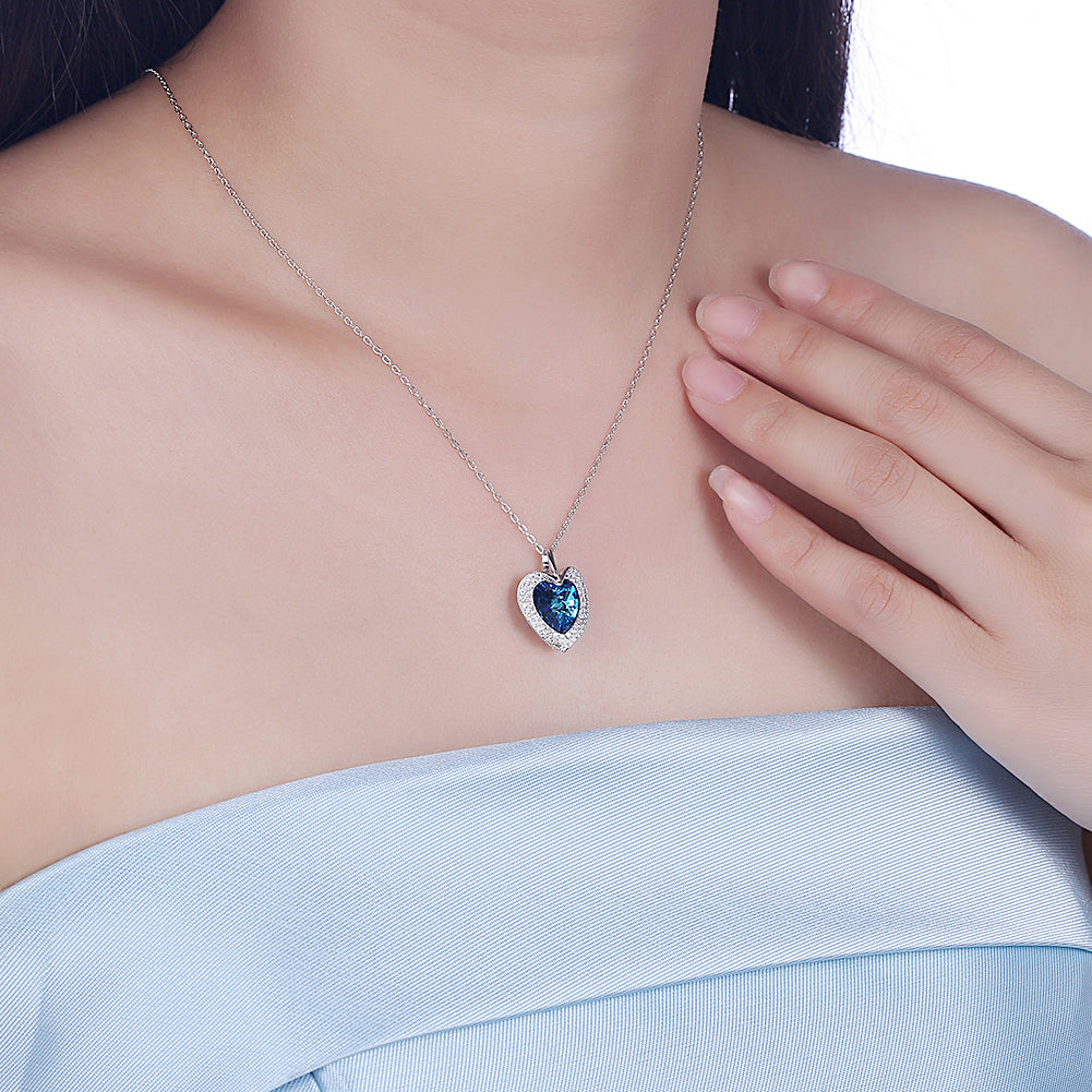 Bermuda Blue Swarovski Crystals Sterling Silver Pave Heart Necklace, Necklaces, Golden NYC Jewelry, Golden NYC Jewelry jewelryjewelry deals, swarovski crystal jewelry, groupon jewelry,, jewelry for mom, 