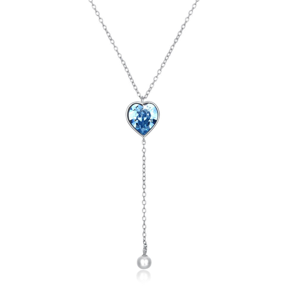 Bermuda Blue Swarovski Crystals Sterling Silver Pave Heart Drop Necklace, Necklaces, Golden NYC Jewelry, Golden NYC Jewelry jewelryjewelry deals, swarovski crystal jewelry, groupon jewelry,, jewelry for mom, 