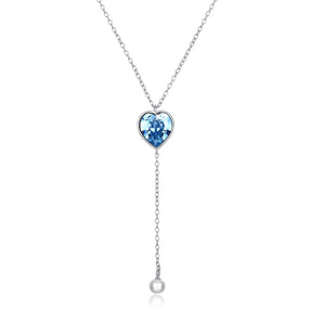 Bermuda Blue Swarovski Crystals Sterling Silver Pave Heart Drop Necklace, Necklaces, Golden NYC Jewelry, Golden NYC Jewelry  jewelryjewelry deals, swarovski crystal jewelry, groupon jewelry,, jewelry for mom, 