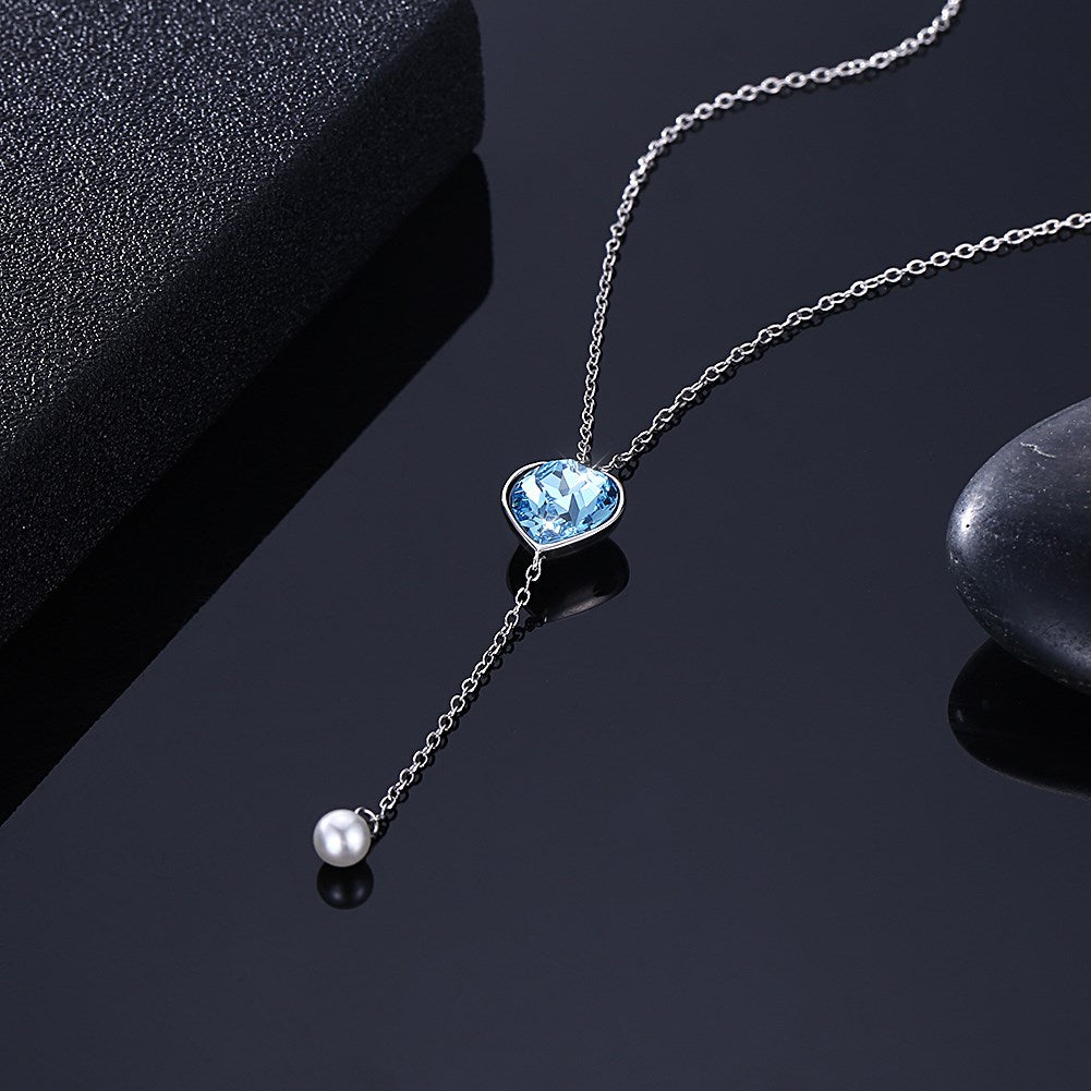 Bermuda Blue Swarovski Crystals Sterling Silver Pave Heart Drop Necklace, Necklaces, Golden NYC Jewelry, Golden NYC Jewelry  jewelryjewelry deals, swarovski crystal jewelry, groupon jewelry,, jewelry for mom, 