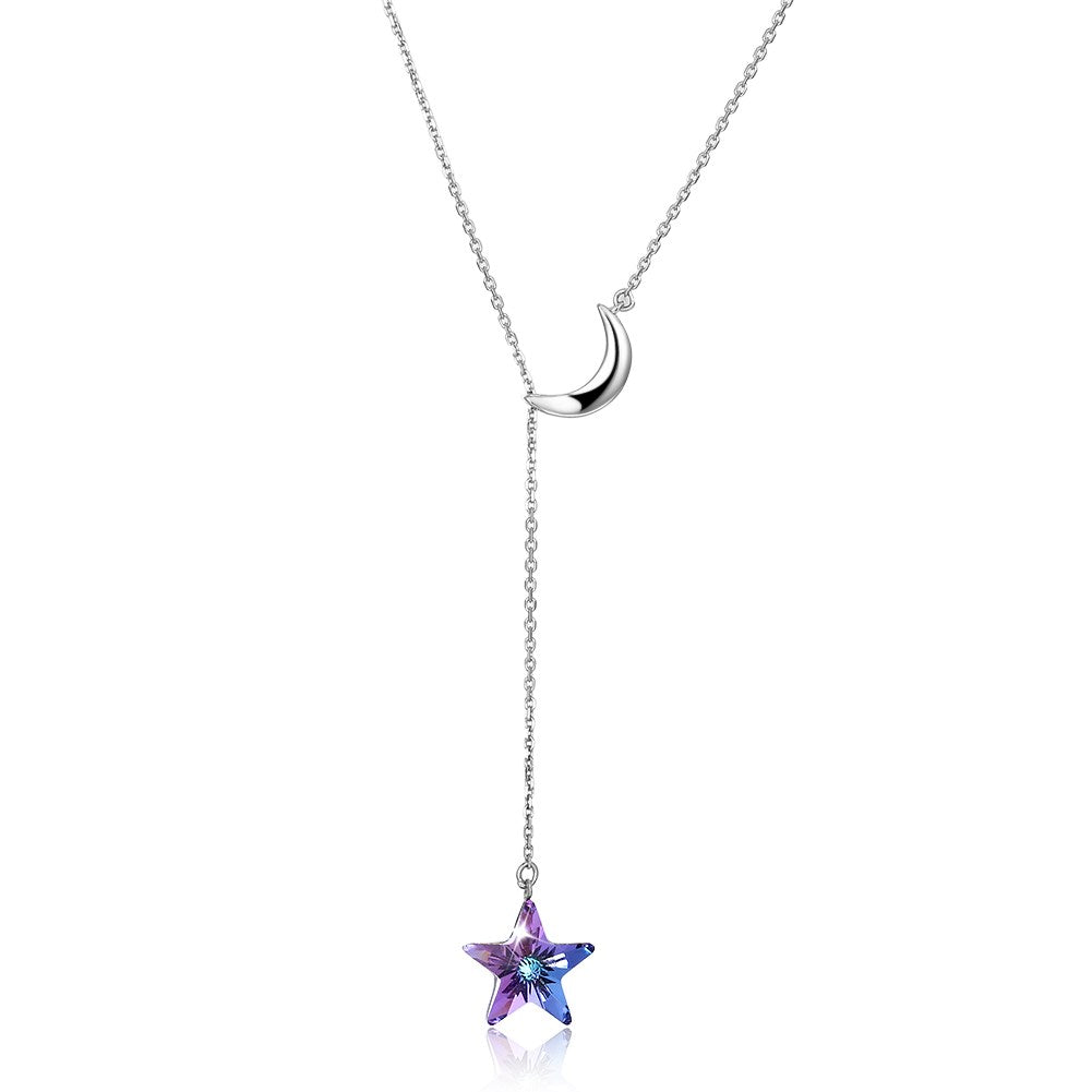 Bermuda Blue Swarovski Crystals Sterling Silver Pave Moon and Star Drop Necklace, Necklaces, Golden NYC Jewelry, Golden NYC Jewelry  jewelryjewelry deals, swarovski crystal jewelry, groupon jewelry,, jewelry for mom, 