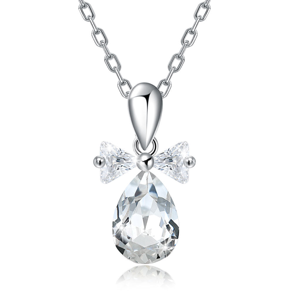 White Topaz Sterling Silver Swarovski Crystal Drop Necklace